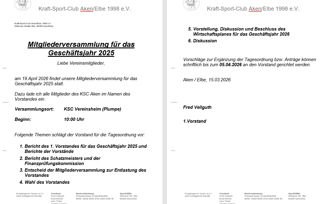 Mitgliederversammlung 19.04.2026